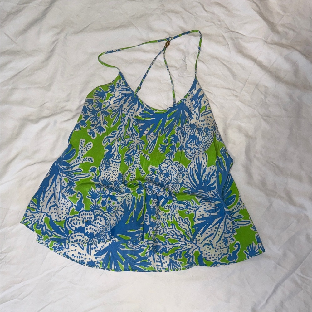 Lilly Pulitzer Blue and Green Floral silk  Tank Top